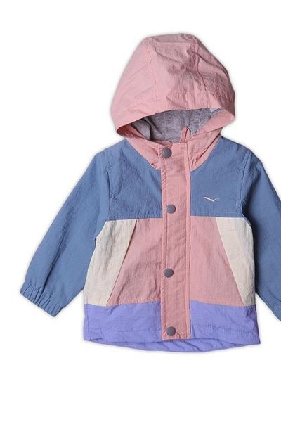 Verscon Hooded Color Block Raincoat with Pockets Seasonal Lightweight Girl's Coat