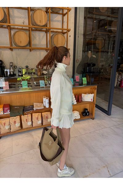 Paraf style Ecru Turtleneck Sweater and Skirt Set
