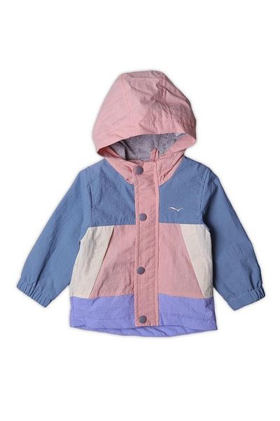 Verscon Hooded Color Block Raincoat with Pockets Seasonal Lightweight Girl's Coat