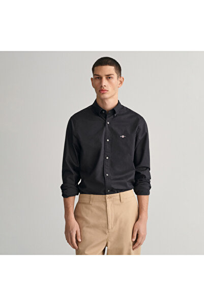 Gant Erkek Siyah Slim Fit Düğmeli Yaka Broadcloth Gömlek