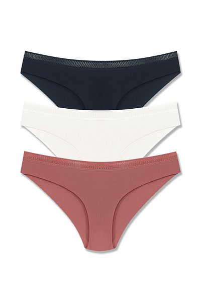 HNX Γυναικεία εσώρουχα 3 τεμαχίων Interlock Laser Cut Mesh Rubber Slip
