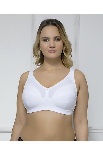 MOONLİGHT Moonlight 2159 - White Cotton Thick Strap Gathering Bra Without Underwire and Stitching Detail