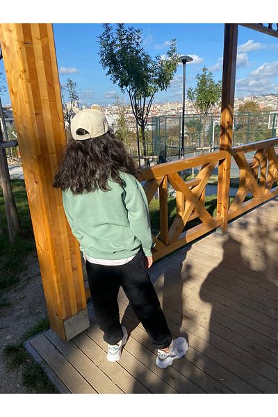 LePold Set de pantaloni de trening oversize pentru fete/băieți, cu 3 fire, cu fundul mentă, cu imprimeu negru