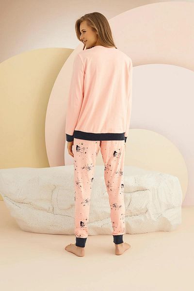 Sevim 13908 Set pijama cu imprimeu pentru femei din bumbac pudrat