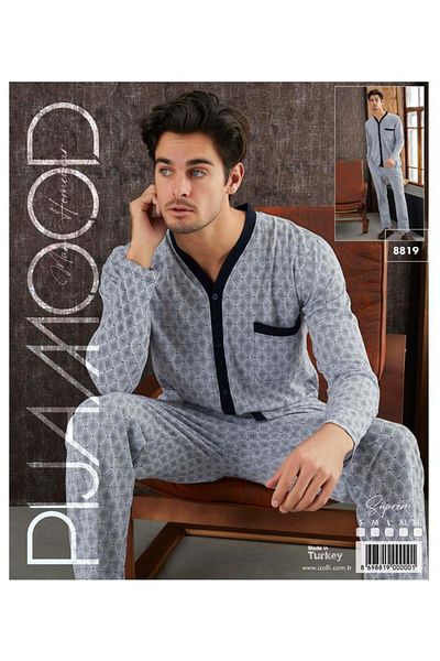 PİJAMOOD Pijamood 8819 Anthracite Cotton Men's Pajama Set
