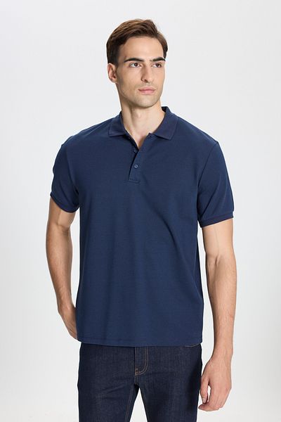 George Henry Nekrčivá bavlněná tkanina Slim Fit Pánské Slim Fit tričko Polo s límcem v námořnické modré barvě