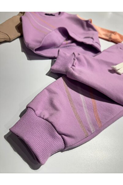 BOBBY JR KİDSWEAR Karyoka Stitched Sleeves and Pieces Stitched 6 Months 3 Years Old Sweatshirt Trousers Girl's Set