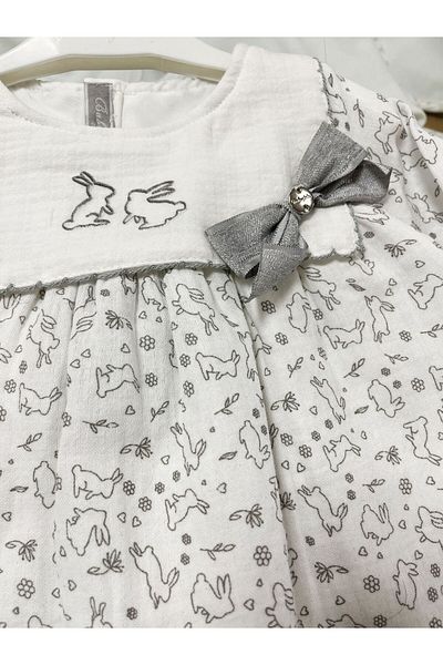Babydola Rabbit Patterned Baby Girl Muslin Dress