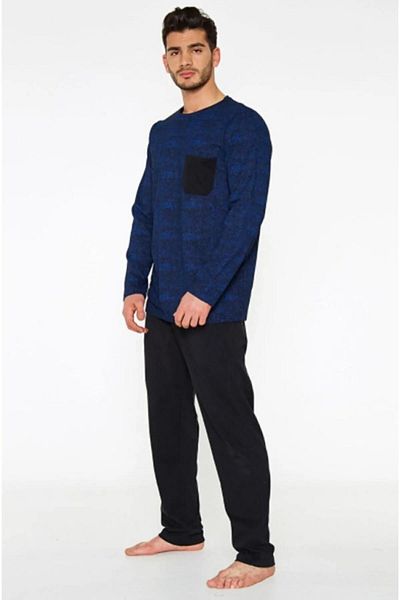 Arnetta Men's Crew Neck Pajama Set Navy Blue