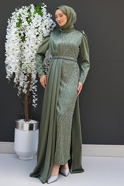 GİYZAMİLA Yonca Pelerin Abiye Haki