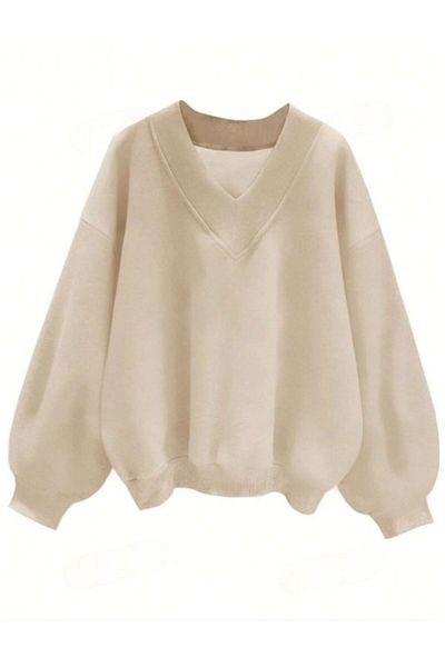 MOONBULL Women's V-Neck Plain Oversize Sweatshirt