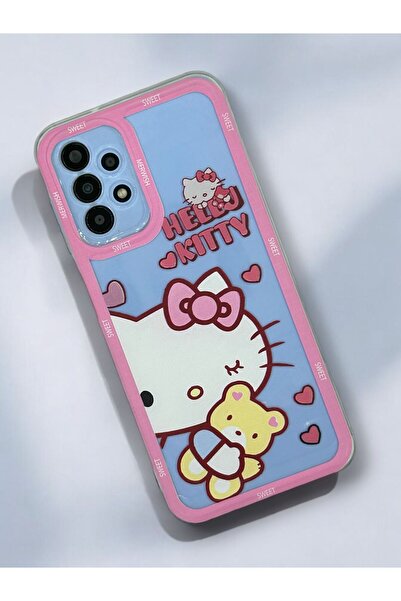 Merwish Galaxy A13 and A23 Compatible Hello Kity Patterned 0.2 mm Camera Protection Transparent Case