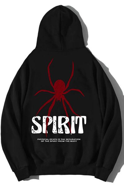 DEEPSENCE Unisex Μαύρη κουκούλα Oversize Φούτερ SPIRIT PRINTED σχέδιο