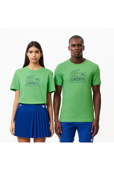 Lacoste Roland Garros Unisex Regular Fit Bisiklet Yaka Baskılı Yeşil T-Shirt