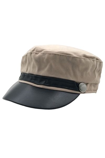 AXE SPORTSWEAR Women's Winter Cream Sailor Type Faux Leather Detailed Soft Texture Suede Captain Cap Hat Hat
