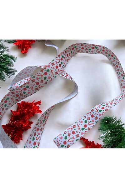 BukiroAtelier Christmas Ribbon - Pine Tree Patterned, 2 Meters Gift Packaging