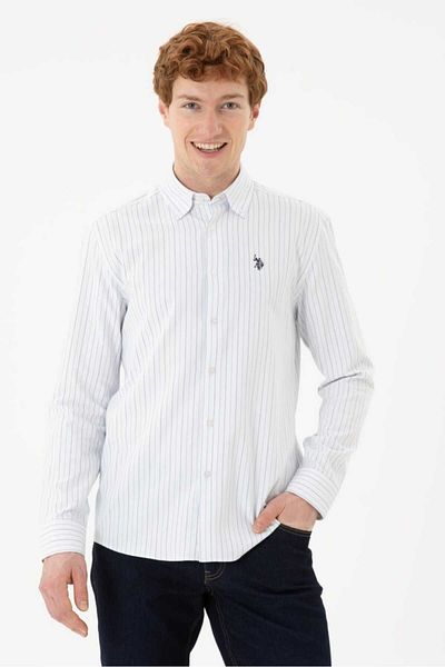 U.S. Polo Assn. Ανδρικό λευκό πουκάμισο με μπλε ρίγες- 50288664 -VR003