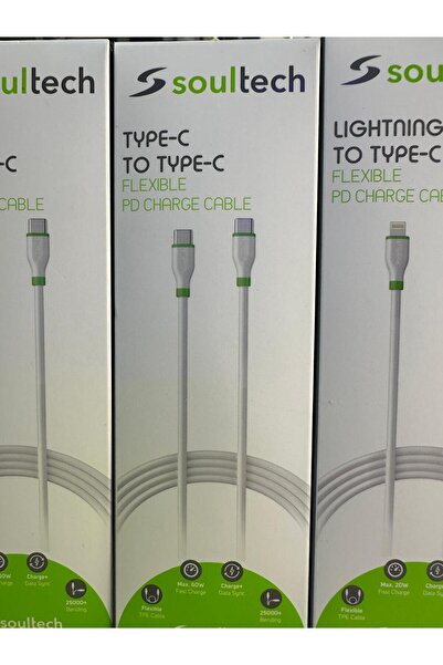 Soultech DK061B Type-C - Type-C 3A Comfort Plus Şarj ve Data Kablosu Beyaz