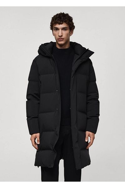 MANGO Man Μακρύ αδιάβροχο anorak με επένδυση από πούπουλα