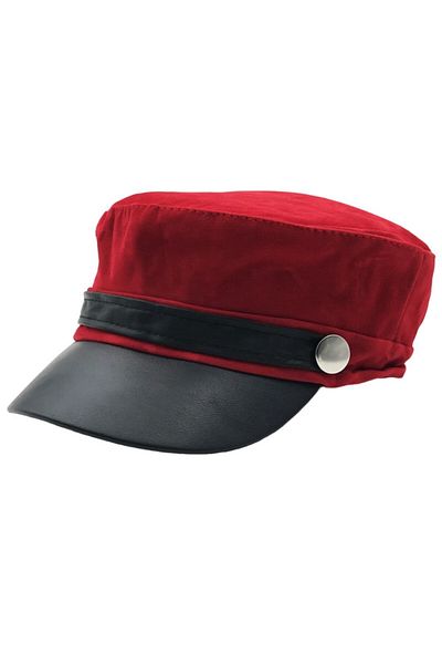 AXE SPORTSWEAR Women's Winter Red Sailor Type Faux Leather Detailed Soft Textured Suede Captain Cap Hat Hat
