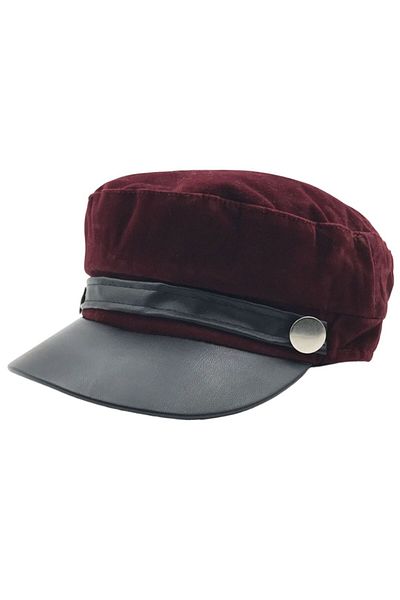 AXE SPORTSWEAR Women's Winter Claret Red Sailor Type Faux Leather Detailed Soft Textured Suede Captain Cap Hat Hat