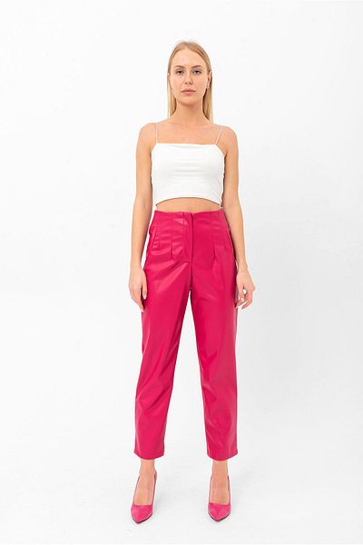 Swass Faux Leather Collared High Waist Trousers