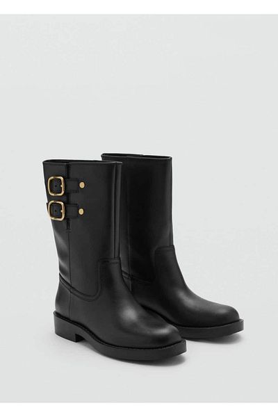 MANGO Woman Buckle Leather Ankle Boots