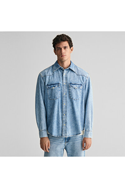 Gant Erkek Mavi Relaxed Fit Klasik Yaka Gömlek