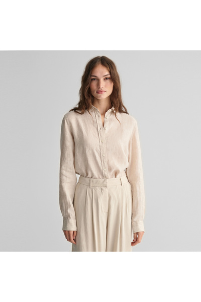 Gant Kadın Bej Regular Fit Klasik Yaka Keten Gömlek