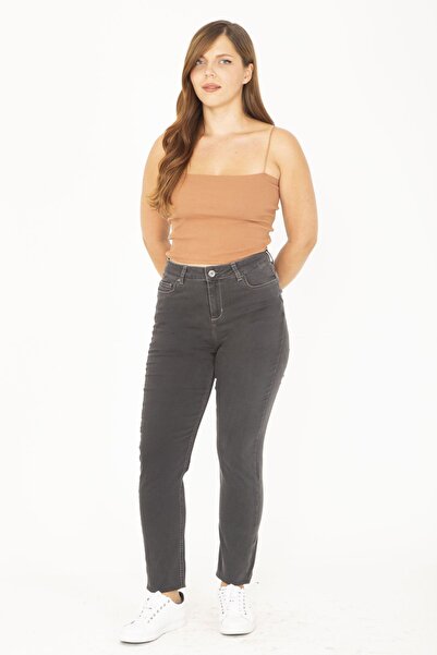 Şans Women's Large Size Anthracite High Waist 5 Pocket Lycra Jeans 65N36820