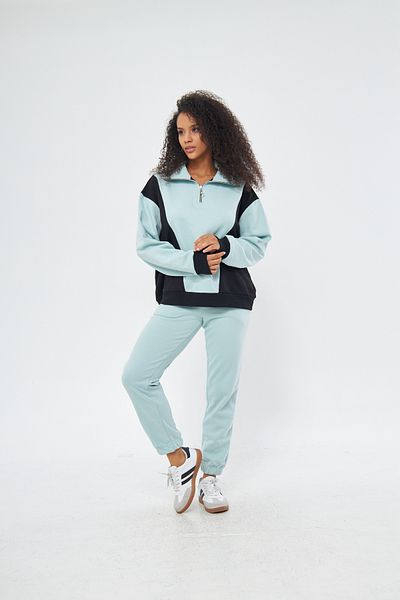 ESPOİRPLUS Water Green Oversize Set - Half Zipper, Raised, 100% Cotton