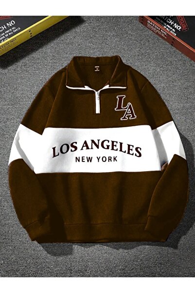 EVIus Φούτερ Polo Neck Unisex - Μισό φερμουάρ, τεμαχισμένο, φλις χειμώνα