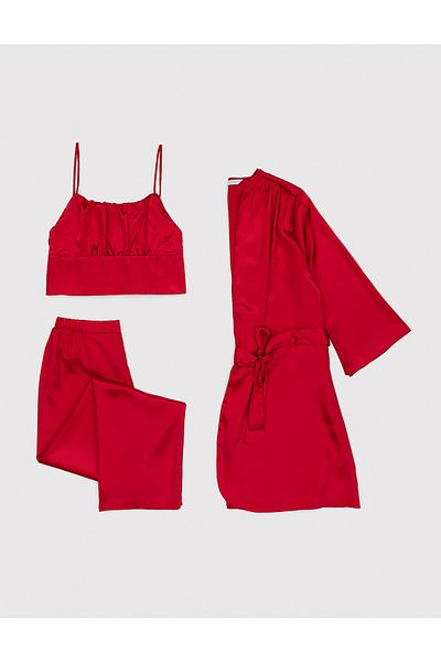 Pierre Cardin Red Satin 3-Piece Pajama Set 50304006 -Vr030