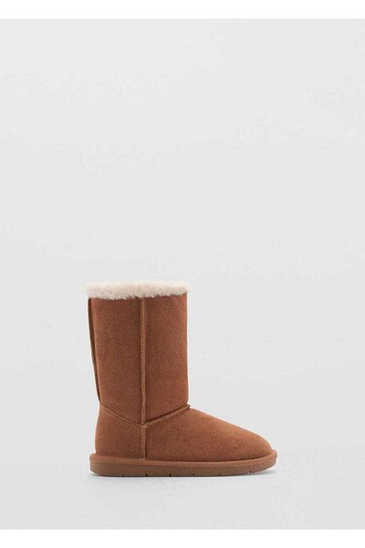 MANGO Kids Leather Boots with Fur Inside