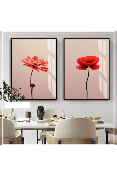Harika bir ev Hari̇kabi̇rev | Soft Red Flowers Combination 02 | Framed Glass ...