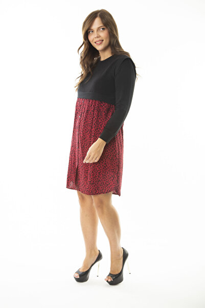 Şans Жіночий великий розмір чорна спідниця з ґудзиками та візерунком, блуза з віскозної тканини, сукня з однотонної тканини 65N36895