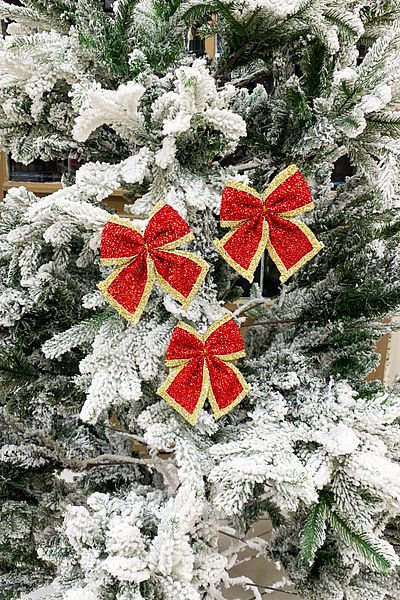 Yusuf Dirik YD Party Supplies Christmas Tree Ornament Red Sequined Gold Ribbon Bow 3 Pieces 12 cm