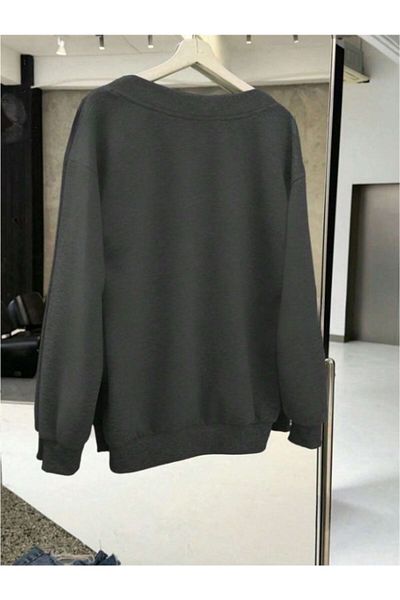MOONBULL Women's V-Neck Plain Oversize Sweatshirt