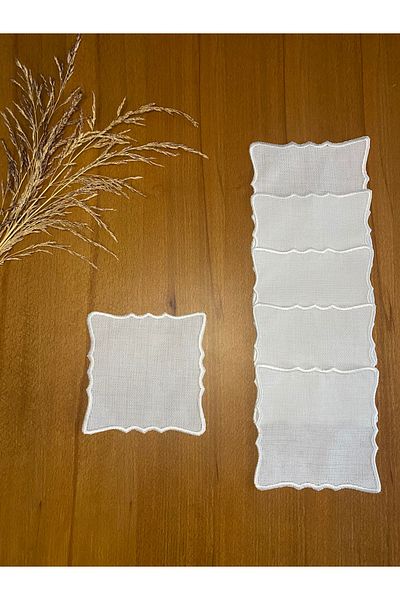 Smiling Home 6 قطع من منديل تقديم الكوكتيل الأنيق بنمط متعرج من الكتان إكرو