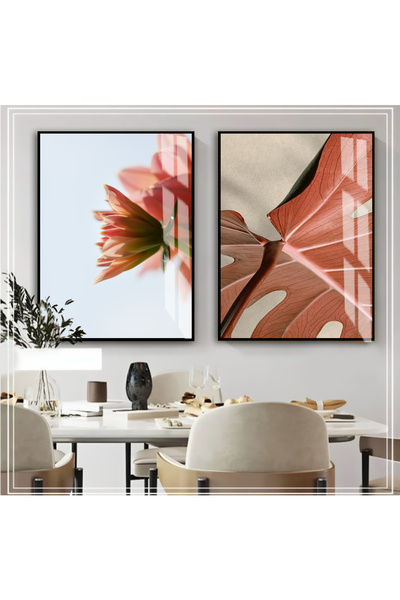 Harika bir ev Hari̇kabi̇rev | Soft Red Flower Leaf Combination New 01 | Frame...