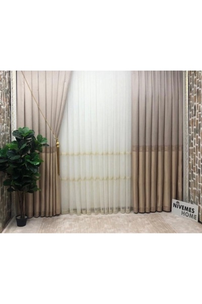 NİVEMESHOME Nivemeshome Gold V-5201 1/3 Κοντά πλισέ κουρτίνα φόντου Apm