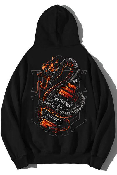 DEEPSENCE Μπλουζάκι Jackdaniels Black Oversize Hooded Swetshirt - Σχέδιο με στάμπα στην πλάτη
