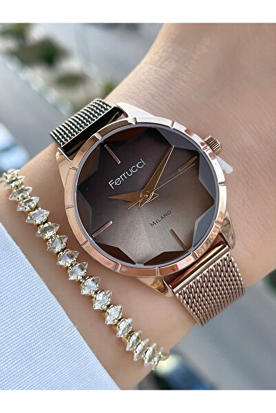 Ferrucci 2 Yıl Garantili Kesme Camlı Kadın Kol Saati Ve Bileklik