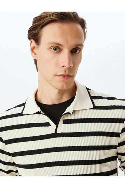 Koton Cotton Blended Polo Collar Textured Sweater