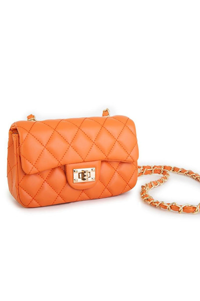 Nas Bag Kadın Çapraz Çanta Kapitone Zincir Detaylı - Turuncu