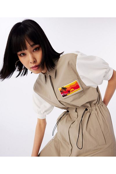 Twist Patched combed cotton mıx dress