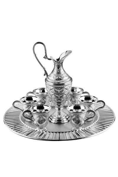 KT HOME 6-Person Zamzam Set - Decorative Kaf Cup and Tray with Jug