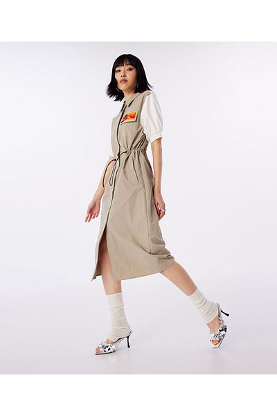 Twist Patched combed cotton mıx dress