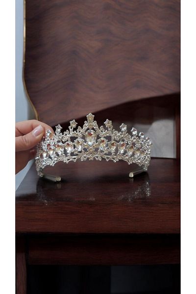 Eva Flore Crystal Jewelled Bridal Crown - Bridal Crystal Crown Hair Accessory for Weddings