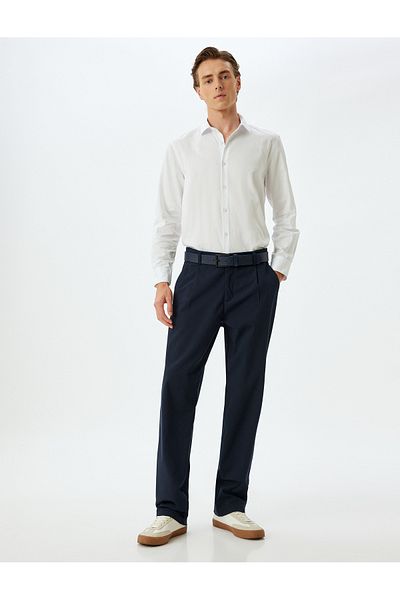 Koton Μακρυμάνικο Slim Fit Βαμβακερό πουκάμισο - Μισό Ιταλικό Γιακά